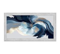 Lupia - Quadro moderno, per soggiorno camera da letto, con cornice BOSTON colore GREY, 60x110 cm, ABSTRACT FLOWER stampa su pannello in legno, stile floreale blu e oro