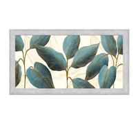 Lupia - Quadro moderno, per soggiorno camera da letto, con cornice BOSTON colore GREY, 60x110 cm, BLUE FLOWERS stampa su pannello in legno, stile floreale blu e oro