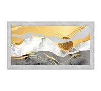 Lupia - Quadro moderno, per soggiorno camera da letto, con cornice BOSTON colore GREY, 60x110 cm, STORM stampa su pannello in legno, stile paesaggio grigio bianco e oro