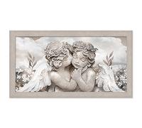 Lupia Quadro moderno soggiorno camera da letto Angeli con cornice BOSTON colore BEIGE 60x110 cm ANGELS IN FLOWERS MIX stampa su pannello in legno