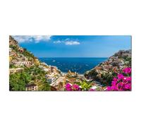 Lupia - Quadro moderno su Tela Canvas DEEP 65X143 cm, con paesaggi e localismi italiani, per casa, soggiorno, capezzale camera da letto, hotel, ufficio, NAPOLI - POSITANO MARE