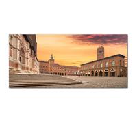 Lupia - Quadro moderno su Tela Canvas DEEP 65X143 cm, con paesaggi e localismi italiani, per casa, soggiorno, capezzale camera da letto, hotel, ufficio, BOLOGNA - PIAZZA MAGGIORE SERA