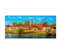 Lupia - Quadro moderno su Tela Canvas DEEP 65X143 cm, con paesaggi e localismi italiani, per casa, soggiorno, capezzale camera da letto, hotel, ufficio, PAVIA - CASE COLORATE SUL FIUME