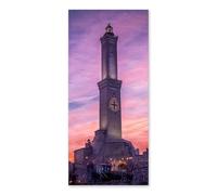Lupia - Quadro moderno su Tela Canvas DEEP 65X143 cm, con paesaggi e localismi italiani, per casa, soggiorno, capezzale camera da letto, hotel, ufficio, GENOVA - TRAMONTO SULLA LANTERNA