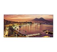 Lupia - Quadro moderno su Tela Canvas DEEP 65X143 cm, con paesaggi e localismi italiani, per casa, soggiorno, capezzale camera da letto, hotel, ufficio, NAPOLI - VESUVIO NIGHT