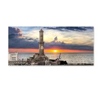 Lupia - Quadro moderno su Tela Canvas DEEP 65X143 cm, con paesaggi e localismi italiani, per casa, soggiorno, capezzale camera da letto, hotel, ufficio, GENOVA - LANTERNA GIORNO