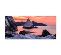 Lupia - Quadro moderno su Tela Canvas DEEP 65X143 cm, con paesaggi e localismi italiani, per casa, soggiorno, capezzale camera da letto, hotel, ufficio, ANCONA - TRAMONTO BAIA DI PORTONOVO