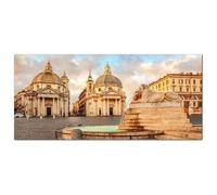 Lupia - Quadro moderno su Tela Canvas DEEP 65X143 cm, con paesaggi e localismi italiani, per casa, soggiorno, capezzale camera da letto, hotel, ufficio, ROMA - PIAZZA POPOLO-CHIESA ARTISTI