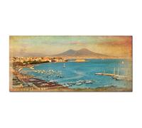 Lupia - Quadro moderno su Tela Canvas DEEP 65X143 cm, con paesaggi e localismi italiani, per casa, soggiorno, capezzale camera da letto, hotel, ufficio, NAPOLI - VESUVIO VINTAGE