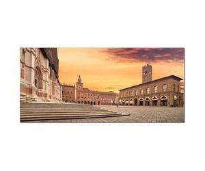 Lupia - Quadro moderno su Tela Canvas DEEP 65X143 cm, con paesaggi e localismi italiani, per casa, soggiorno, capezzale camera da letto, hotel, ufficio, BOLOGNA - PIAZZA MAGGIORE SERA