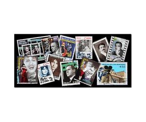 Lupia - Quadro moderno su Tela Canvas DEEP 65X143 cm, con paesaggi e localismi italiani, per casa, soggiorno, capezzale camera da letto, hotel, ufficio, ROMA - FRANCOBOLLI PERSONAGGI