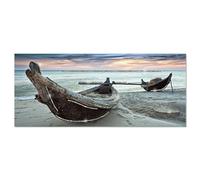 Lupia Quadro moderno su tela con Brillantini e Glitter argento, CANOE spiaggia in riva al mare, per soggiorno, capezzale camera da letto 52X122 cm
