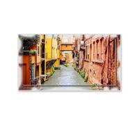 Lupia - Quadro moderno su Tela con Cornice stampata NEWEXT 75x135 cm, paesaggi localismi italiani, per casa soggiorno capezzale camera da letto hotel ufficio, BOLOGNA CANALE NEL CENTRO STORICO