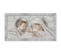 Lupia - Quadro Moderno The Kiss Ceramic Mix Sacra Famiglia GIOVY, Decorazione Glitter, Cornice Legno Striata Argento, Adatto per Camera da Letto, Soggiorno e Ufficio, 60x110 cm, Stampa su Legno