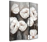 Lupia - Separe' per Interni, Divisorio 135,6 x H 176 x P 3,1 cm Poppy White paravento 3 Ante in Legno con Tele Stampate Fronte Retro Soggetto Unico
