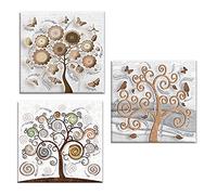 Lupia - Set 3 Pezzi Quadri su Tela Albero della Vita Canvas Day Brillant con Glitter 38x38 cm Tree White