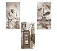 Lupia - Set 3 Pezzi Quadri su Tela Tema Citta' Canvas Day Brillant con Glitter 38x75 cm City Shabby