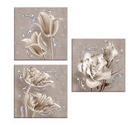 Lupia Set 3 Pezzi Quadri su Tela Tema Floreale Canvas Day Brillant con Glitter 38x38 cm Flower Shabby