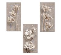 Lupia - Set 3 Pezzi Quadri su Tela Tema Floreale Canvas Day Brillant con Glitter 38x75 cm Flower Shabby