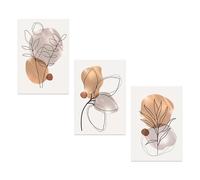 Lupia - Set 3 Quadri Moderni MONDIE' STYLIZED LEAVES con Stampa Alta Definizione, Lamina Argento o Oro, Adatti a Soggiorno e Camera, Made in Italy, 31x46 cm, poster su Legno