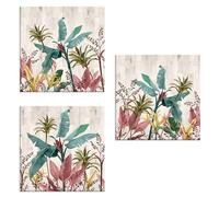Lupia - Set 3 Quadri su Tela Canvas Day Banana Leaves Beige 38x38 cm Foglie banano Colorate, Stampa Vivida Pronto da Appendere, Decorazione Soggiorno, Capezzale Camera da Letto, Cucina, Ufficio