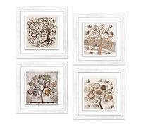 Lupia - Set 4 Quadri Albero della Vita su Ceramica Tree, Cornice Modern Shabby in Legno Bianca, Decorazione Moderna, Vivaci e Profondi, per Camera, Soggiorno, Ufficio, 18x18 cm o 29x29 cm 18x18 cm