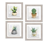 Lupia - Set 4 Quadri in Ceramica Moderna Botany con Cornice Shabby Beige, Decorazione Rilievo Vivace, per Soggiorno, Camera, Ufficio, Ideale per Regali, 18x18cm o 29x29cm, Made in Italy 29x29 cm