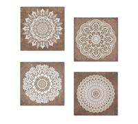 Lupia - Set 4 Quadri Moderni su Carta telata AZULEJOS Mandala 16x16 cm, Pronti da Appendere, Multicolore, Carta, Decorazione per Cucina, Soggiorno, Ufficio, Idea regalo bomboniera