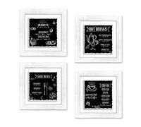 Lupia - Set 4 Quadri su Ceramica Cornice Shabby Modern White Blackboard 29x29 cm