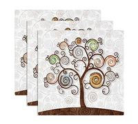 Lupia - Sottotutto decorato Albero della Vita in Legno QUADRATO Sotto bicchiere, piatto, pentola TREE WHITE 10x10 cm Set 3 pz