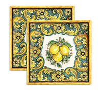 Lupia - Sottotutto decorato in Legno QUADRATO Sotto bicchiere, piatto, pentola LIMONI DI SICILIA 20x20 cm Set 2 pz