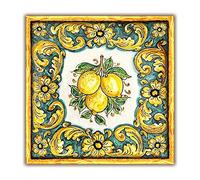 Lupia - Sottotutto decorato in Legno QUADRATO Sotto bicchiere, piatto, pentola LIMONI DI SICILIA 32x32 cm