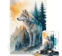 Lupo ad acquerello in un paesaggio boschivo Puzzle per adulti da 1000 pezzi Gioco di logica Taglio di precisione Bordi lisci Regalo perfetto per riunioni di famiglia (38x26cm)
