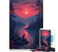 Lupo al lago al tramonto - Puzzle da 1000 pezzi - Gioco di abilità mentale - Taglio di precisione - Hobby affascinante per i momenti di svago (38x52cm)