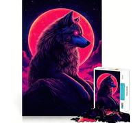 Lupo al neon con luna rossa, puzzle per ragazzi da 1000 pezzi, gioco intelligente e rilassante, assemblaggio, regalo perfetto (38x52cm)