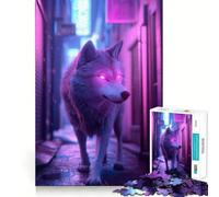 Lupo al neon in un vicolo cittadino - Puzzle per adolescenti da 1000 pezzi - Gioco intelligente di logica - Gioco al chiuso - Bordo liscio - Pezzo da collezione (50x75cm)