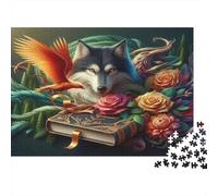 Lupo Animale Foresta Puzzle 1000 Pezzi Carta per Adulti Libro Fiabesco Fiori Magici Relax Puzzle per Famiglia Decorazione Regalo 38x26cm/1000pcs