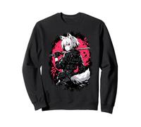 Lupo Anime Girl Samurai Katana Rosa Nero Design Estetico Felpa