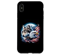 Lupo Aquila calva Bandiera Americana Luna Piena Capodanno Lupo Amante Custodia per iPhone XS Max