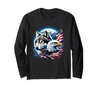 Lupo Aquila calva Bandiera Americana Luna Piena Capodanno Lupo Amante Maglia a Manica