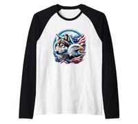 Lupo Aquila calva Bandiera Americana Luna Piena Capodanno Lupo Amante Maglia con Maniche Raglan