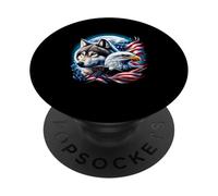 Lupo Aquila calva Bandiera Americana Luna Piena Capodanno Lupo Amante PopSockets PopGrip Adesivo