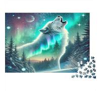 Lupo Artico Puzzle 1000 Pezzi Carta per Adulti Scena Aurora Boreale Gioco di Puzzle 1000 Pezzi Relax Concentrazione Decorazione Regalo 70x50cm/1000pcs