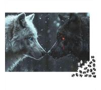 Lupo bianco di fronte a un nero Lupi bianchi e neri colorati che si affrontano Puzzle da 1000 pezzi per adulti Splendidamente illustrato Regalo di compleanno 52x38cm/1000pcs