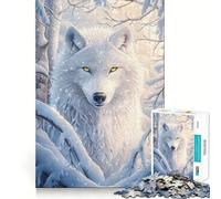 Lupo bianco in inverno Puzzle da 1000 pezzi per adulti Gioco di memoria e apprendimento Incastro perfetto,senza spazi vuoti Attività rilassante e di pausa mentale (38x52cm)