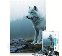 Lupo bianco nella foresta nebbiosa Puzzle per adulti da 1000 pezzi Gioco di divertimento mentale Tecnologia di taglio laser avanzata Sfida divertente per i tempi di attesa (38x26cm)
