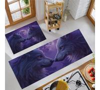 Lupo Bianco Sotto La Luna Set Di 2 Tappeti Da Cucina, Fiaba Oscura Antiscivolo Assorbente Per Acqua E Olio Zerbino Per Cucina Antipolvere Per Interni - 50x80+50x120cm