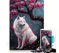 Lupo bianco sotto l'albero di ciliegio in fiore Puzzle da 1000 pezzi per ragazzi Gioco di memoria e richiamo mentale Incastro perfetto,nessun pezzo si stacca Gioco di logica da viaggio