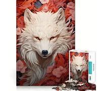Lupo bianco tra fiori rossi,puzzle per adulti da 1000 pezzi,gioco di logica,taglio di precisione,bordi lisci,regalo perfetto per riunioni di famiglia (38x26cm)