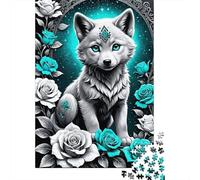 Lupo Blu Motivo Floreale Puzzle 1000 Pezzi Puzzle per Adulti Gioco di Puzzle 1000 Pezzi Relax Decorazione Casa 38x26cm/1000pcs